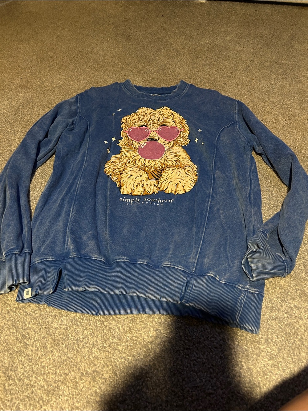 Simply Southern Blue Crewneck Sweater with Sunglass Puppy Graphic